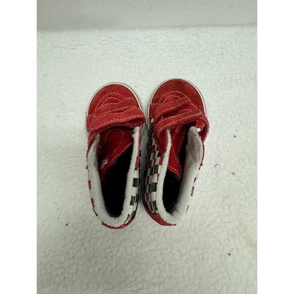 Vans SK8 Mid Reissue V Red Checkered Hook/Loop Sneakers Kids Toddler Size 7 - Picture 4 of 6